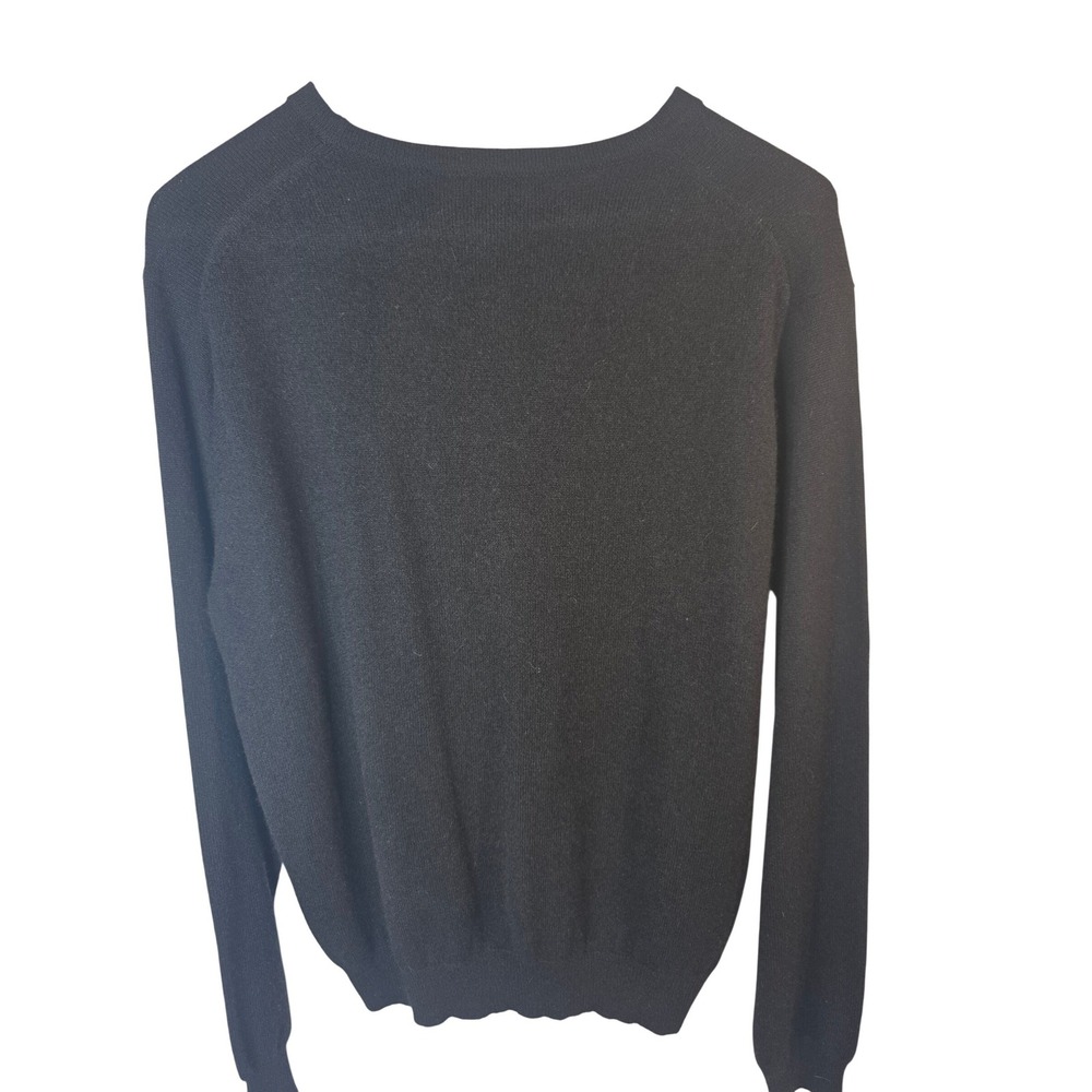 100% Cashmere Crewneck Sweater Black Two-Ply Yarn Long Sleeve Raglan RN 68865 M